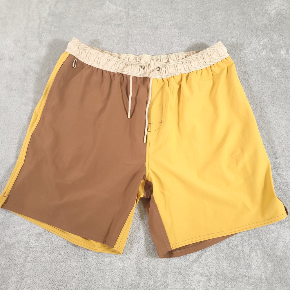 Birdwell Beach Britches Shorts Mens XL Yellow Brown Colorblock Surf Beachwear